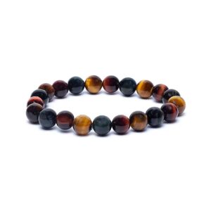 Bracelet Élastique Triple Œil de Tigre (Rouge/Orange/Bleu)